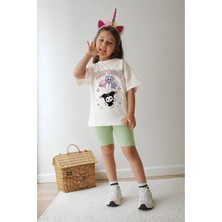 Belya Kids Wear Kız Çocuk Tam Kalıp Üst Oversize Altı Taytlı Kur TASARIM57 Alt Üst Takım