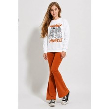 Belya Kids Wear Kız Çocuk Tam Kalıp Üst Oversize Alt Taytlı Karikatür Manifest Tasarım 251 Alt Üst Takım