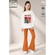 Belya Kids Wear Kız Çocuk Tam Kalıp Üst Oversize Alt Taytlı Karikatür Manifest Tasarım 244 Alt Üst Takım