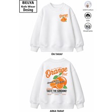Belya Kids Wear Trend Çocuk Kız Model Tam Kalıp Oversize Ön Arka Baskılı Portakal Tasarım 2 Iplik Pamuğa Pamuk Kumaş Sweatshirt 96