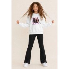Belya Kids Wear Kız Çocuk Tam Kalıp Üst Oversize Alt Taytlı Karikatür Manifest Tasarım 260 Alt Üst Takım