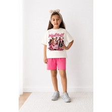 Belya Kids Wear Kız Çocuk Oversize Kalıp Belya Kids Toz Pembe Manifest Tasarım 103 Pamuklu Alt Üst Takım