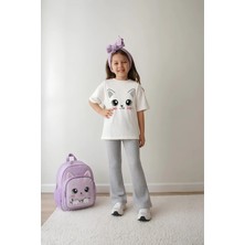Belya Kids Wear Kız Çocuk Tam Kalıp Üst Oversize Altı Taytlı Kedi TASARIM41 Alt Üst Takım