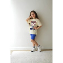 Belya Kids Wear Kız Çocuk Tam Kalıp Üst Oversize Altı Taytlı Hello TASARIM65 Alt Üst Takım