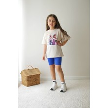 Belya Kids Wear Kız Çocuk Tam Kalıp Üst Oversize Altı Taytlı Karakter TASARIM66 Alt Üst Takım