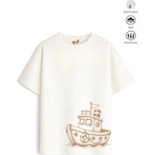 Belya Kids Wear Erkek Çocuk Oversize Kalıp Belya Kids Gemi Tasarım B27 Pamuklu Tişört
