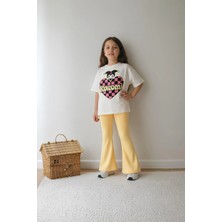 Belya Kids Wear Kız Çocuk Tam Kalıp Üst Oversize Altı Taytlı Kalp KURTASARIM49 Alt Üst Takım