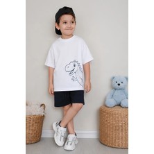Belya Kids Wear Erkek Çocuk Oversize Tişört Alt 2 Iplik Şort Premium Kalite Belya Kids Dinazor Tasarım Alt Üst Takım