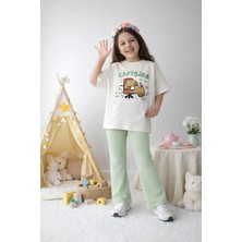 Belya Kids Wear Kız Çocuk Tam Kalıp Üst Oversize Altı Taytlı Cb TASARIM27 Alt Üst Takım