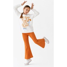 Belya Kids Wear Kız Çocuk Tam Kalıp Üst Oversize Alt Taytlı Çiçekli Ayıcık Tasarım 200 Alt Üst Takım