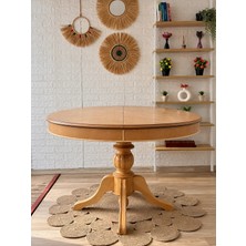 Silla Baba Ayaklı Masa Ahşap Yuvarlak Naturel Renkli Açılır Masa (Çap 120 Cm)