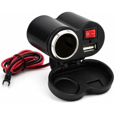 Str Store Motosiklet ve Elektrikli Bisiklet Çakmaklık Soketi USB Şarj Girişi – 12V-24V, 5V 2A USB Çıkış, Açma Kapama Anahtarlı, 130 cm Kablolu, Gidon Montajlı