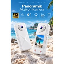 Robeve 4K Ultra Hd Panoramik Aksiyon Kamera 200° Ultra Geniş Açı Çift Lens Ön Arka Kamera Geçişli 32GB Hafıza Kartlı Vlog Spor Seyahat Kamerası Selfie Çubuğu Setli Aksiyon Kamerası ve Selfie Çubuğu