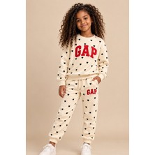 Noble Kids Kız Çocuk Kalp Baskılı Eşofman Takımı Ekru