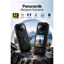 Robeve 4K Ultra Hd Panoramik Aksiyon Kamera 200° Ultra Geniş Açı Çift Lens Ön Arka Kamera Geçişli 32GB Hafıza Kartlı Vlog Spor Seyahat Kamerası Selfie Çubuğu Setli Aksiyon Kamerası ve Selfie Çubuğu