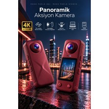 Robeve 4K Ultra Hd Panoramik Aksiyon Kamera 200° Ultra Geniş Açı Çift Lens Ön Arka Kamera Geçişli 32GB Hafıza Kartlı Vlog Spor Seyahat Kamerası Selfie Çubuğu Setli Aksiyon Kamerası ve Selfie Çubuğu