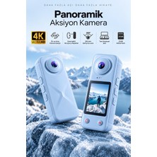 Robeve 4K Ultra Hd Panoramik Aksiyon Kamera 200° Ultra Geniş Açı Çift Lens Ön Arka Kamera Geçişli 32GB Hafıza Kartlı Vlog Spor Seyahat Kamerası Selfie Çubuğu Setli Aksiyon Kamerası ve Selfie Çubuğu