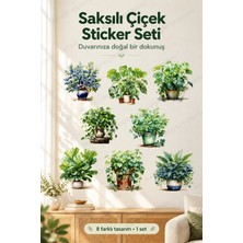 Evgereçlerim Saksılı Çiçek Desenli Duvar Sticker Seti 8'li Yapışkanlı Dekorasyon