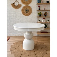 Silla Boğum Ayaklı Masa Ahşap Yuvarlak Beyaz Renkli Açılır Masa (Çap 100 Cm)