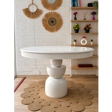 Silla Boğum Ayaklı Masa Ahşap Yuvarlak Beyaz Renkli Açılır Masa (Çap 110 Cm)