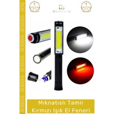 Denguva #elfeneri Güçlü Servis Teknik Ps-Q5 Pilli Mıknatıslı Cob LED Çalışma Tamir Kırmızı Işık El Feneri