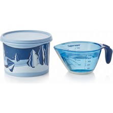 Tupperware Kış Temalı 1.1 L Silindir Saklama Kabı ve Şeffaf Mavi Ölçü Kabı Seti