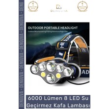 Denguva #kafalamba Güçlü USB Şarj Edilebilir Profesyonel 8 Modlu 6000 Lümen 8 LED Su Geçirmez Kafa Lambası