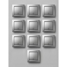YEB 10'lu Set ( Anahtar + Çerçeve ) 10 Adet Metalik Gri