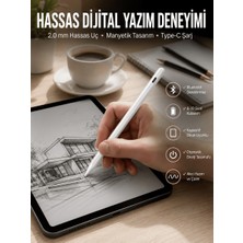 Str Store Dokunmatik Kalem Beyaz Şarjlı Yedek Uçlu Android ve Ios Uyumlu