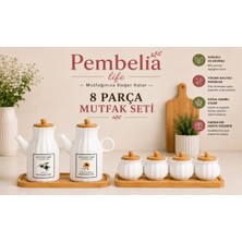 Pembelia Life 8 Parça Porselen Bambu Standlı 2’li Papatya Yağdanlık ve Bsmbu Standlı 4’lü Baharatlık Seti