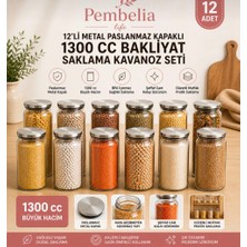 Pembelia Life 12 Adet 1300 ml Vakumlu Metal Kapaklı Etiketli Cam Bakliyat Erzak Saklama Kavanoz Saklama Kabı