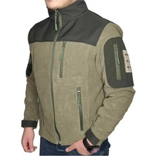 Silyon Askeri Giyim Erkek Haki Askeri Taktik Polar Mont Softshell Omuz Detaylı Fermuarlı Outdoor Ceket