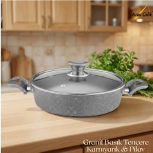 Doğuş Mutfak 28 cm Granit Karnıyarık & Pilav Tenceresi Cam Kapak - Gri