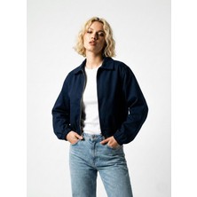 Ceylen Kadın Oversize Pamuklu Gabardin Klasik Yaka Fermuarlı Casual Ceket Mont