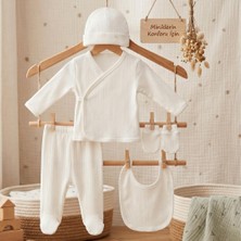 Str Store %100 Pamuklu Yenidoğan Bebek Hastane Çıkışı Seti 5 Parça Yenidoğan Bebek Takımı Unisex Bebek Seti (Beyaz)