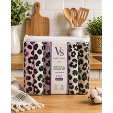 Violet Storee 6’lı 30X50 cm %100 Pamuk Mutfak Havlusu ve El Havlusu Seti Karışık Renk-Yumuşak, Emici – Leopar Desen