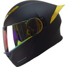 Ebakbak Motosiklet Çene Açılır Kask Ece 22.06 Güvenlik Sertifikalı Güneş Vizörlü Motorcu Kaskı Gold