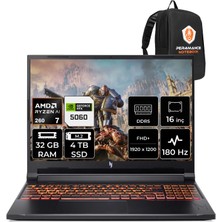 Acer Nitro V 16 Aı Amd Ryzen 7 260 Rtx 5060 8gb 95W 32GB Ram 4tb SSD 16" Wuxga (1920X1200) 180Hz Freedos NH.U1GEY.003P323 Gaming Laptop + Per4 Çanta