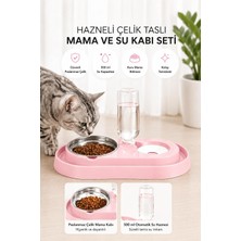 Hazneli Kedi-Köpek Mama ve Su Kabı Seti 500ML Pembe