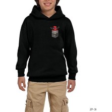 Z zepplin Deadpool Cep Siyah Çocuk Kapşonlu Sweatshirt