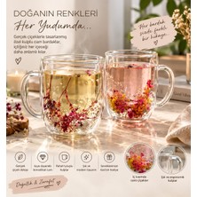 Store Cam Bardak Cift Cidarli Kulplu Flower Cup