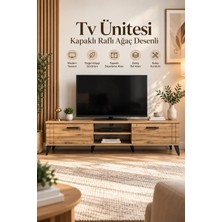 Klt Modüler Tv Ünitesi Kapaklı Raflı Ağaç Desenli Atlas Tv Ünitesi Atlantik Çam 180cm