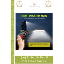 Denguva #kafalambası Güçlü 5 Aydınlatma Modlu Cob LED Sensörlü USB Şarj Edilebilir Dahili Pilli Kafa Lambası