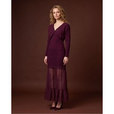 Berosh Bordo Gofre Dokulu Straplez Elbise ve Bolero Takım