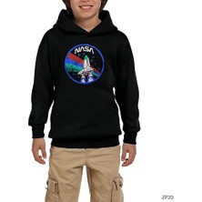 Z zepplin Nasa Vintage Logo Siyah Çocuk Kapşonlu Sweatshirt