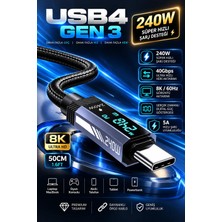 ApolloBell 240W Süper Hızlı Şarj USB4 Gen 3 Kablo 40Gbps Süper Hızlı Veri Aktarımı 8K 60Hz Video Aktarımı 5A Süper Hızlı Şarj Gerçek Zamanlı Güç Göstergeli Siyah 100 cm/3.3 ft CCH12-007