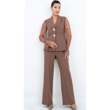 Dorne Moda Özel Seri Dantel Kollu Gold Düğmeli Şık Pantolonlu Ikili Takım