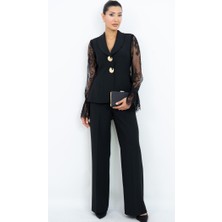 Dorne Moda Özel Seri Dantel Kollu Gold Düğmeli Şık Pantolonlu Ikili Takım