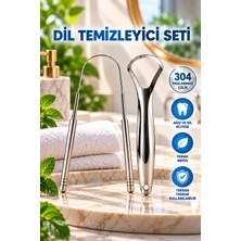 Paslanmaz Çelik Ikili Dil Temizleme Seti, Kötü Koku Önleyici-Ağız Hijyeni Dil Bakım Seti