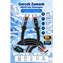 ApolloBell 240W Süper Hızlı Şarj Kablosu 5A Hızlı Şarj USB-C E-Marker Çekirdek Gerçek Zamanlı Güç Göstergeli Ultra Esnek Yumuşak Esnek Leke Dayanıklı Silikon Ice Mavi LED Siyah 20 cm/0.66 ft CCH09-007